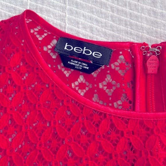 Bebe Mixed Lace Peplum Top Red XS - Picture 6 of 7